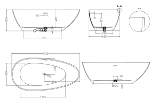 Ванна из искусственного камня Salini Paola In S-Stone 101612SMRF 172x82см RAL полностью