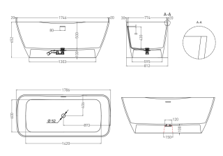 Ванна из искусственного камня Salini Agatha S-Stone 100221M 180x80см белый матовый