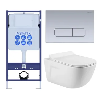 Комплект SET AQUATEK ДИВА-014 4в1 унитаз с инсталляцией кнопкой и сиденьем микролифт