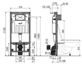 Скрытая система инсталляции AlcaPlast для сухой установки (для гипсокартона) Sadroмodul AM101/1120W
