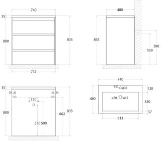 Напольная тумба под раковину Art&Max Family 75см белый глянцевый FAMILY-750-3C-PIA-BL
