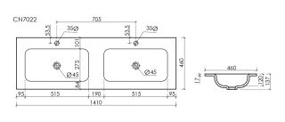Раковина Ceramicanova Grace CN7022 с двумя чашами 140 см белый