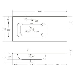 Раковина керамическая чаша слева CEZARES 100 см, CZR-8095-100-L белый