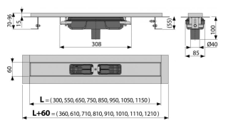 Душевой лоток AlcaPlast Low с порогами для перфорированной решетки 105см хром APZ1101-1050