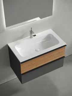 Подвесная тумба под раковину Sancos Delta DL80GR 80см дуб красный/графит