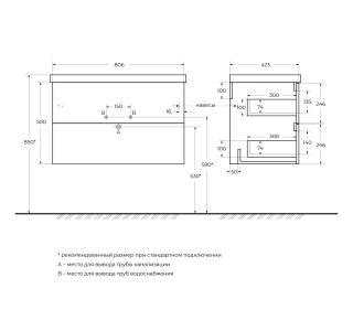 База под раковину подвесная BelBagno DUE-800-2C-SO-RN-P