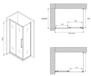 Душевой уголок ABBER Schwarzer Diamant AG30100H-S60 100x60см хром