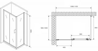 Душевой уголок ABBER Schwarzer Diamant AG301105-S1005 110x100см хром