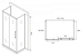 Душевой уголок ABBER Schwarzer Diamant AG30110MH-S75M-S75M 110x75см хром