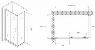 Душевой уголок ABBER Schwarzer Diamant AG301305-S1005 130x100см хром