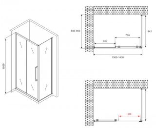 Душевой уголок ABBER Schwarzer Diamant AG30140BMH-S90BM 140x90см чёрный