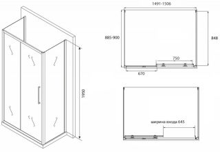 Душевой уголок ABBER Schwarzer Diamant 150x90см AG30150BH-S90B-S90B