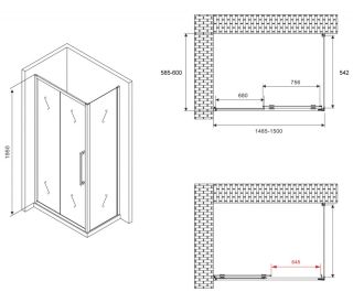Душевой уголок ABBER Schwarzer Diamant AG30150H-S60 150x60см хром