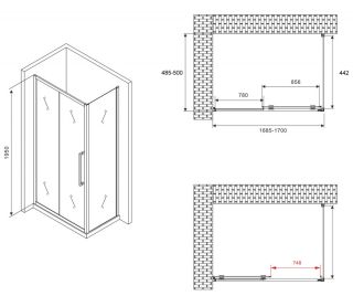 Душевой уголок ABBER Schwarzer Diamant AG30170MH-S50M 170x50см хром