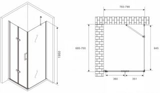 Душевой уголок ABBER Zart AG08080P-S71 80x70см хром