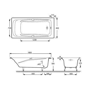 Чугунная ванна 180 x 85  Jacob Delafon REPOS E2903-00