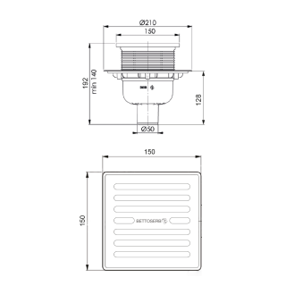 Трап с мульти-сифоном BETTOSERB 14702510 Superior Quadro 15х15 вертикальный выпуск