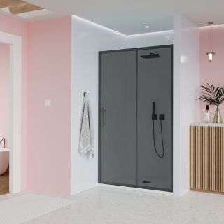 Душевая дверь Veconi Evo 100 B, 1500x1950, черный матовый, стекло тонированное матовое