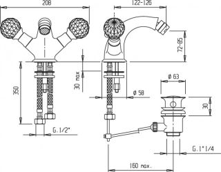 Смеситель для биде, золото Cezares LORD-BS1-03/24