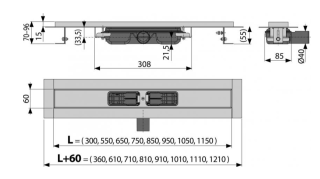 Душевой лоток AlcaPlast Low с порогами для перфорированной решетки 55см хром APZ101-550