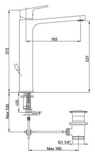Высокий смеситель для раковины E.C.A. Tiera 102188014EX с донным клапаном хром