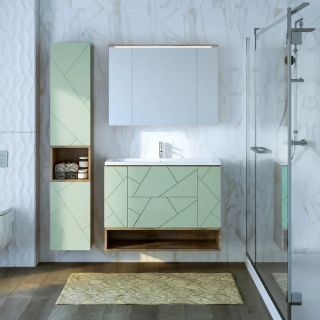 Зеркальный шкаф с подсветкой Бриклаер Кристалл 4627125417245 95 см дуб гранж песочный