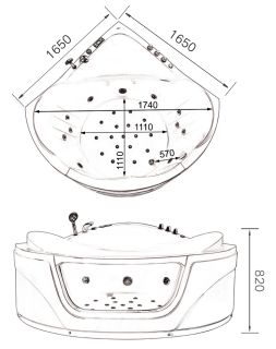 Акриловая ванна Gemy G9247 K 165x165x82