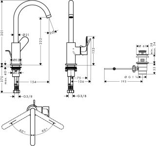 Смеситель для раковины Hansgrohe Rebris S 72536670 черный матовый