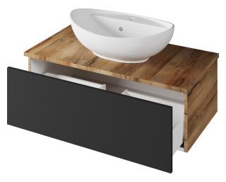 Подвесная тумба под раковину Misty Ива 90см графит/дуб Вотан