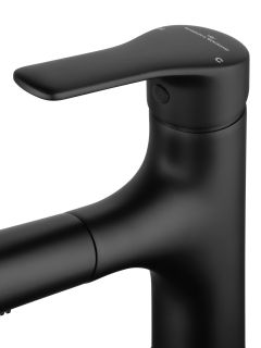 Смеситель для раковины Wonzon & Woghand WW-AE4151-MB с выдвижным изливом чёрный матовый