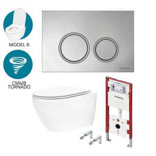 Комплект для установки подвесного унитаза с панелью смыва TECEspring R K401101WCR хром глянцевый контур клавиш хром матовый