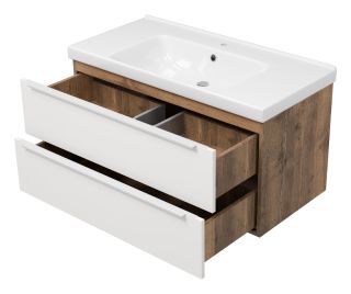 Подвесная тумба под раковину Misty Карат 100см белый/дуб Галифакс олово