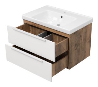 Подвесная тумба под раковину Misty Карат 80см белый/дуб Галифакс олово