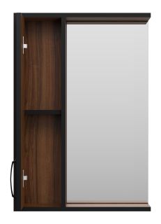 Зеркальный шкаф Misty Кедр 50см левый чёрный/орех