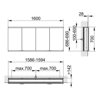 Зеркальный шкаф Keuco 800410160100400 160 см