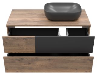 Подвесная тумба под раковину Misty Коломбо 100см правая дуб Галифакс/антрацит