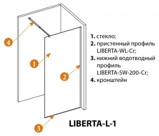 Душевая перегородка CEZARES LIBERTA-L-1-120-120-BR-NERO кронштейн 120см