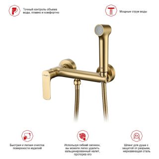 Гигиенический душ со смесителем Raglo R03.51.03 золотой сатин