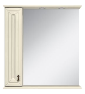 Зеркальный шкаф с подсветкой Misty Лувр 75см левый слоновая кость