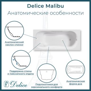 Ванна чугунная Delice Malibu DLR230610R 180x80 с отверстиями под ручки