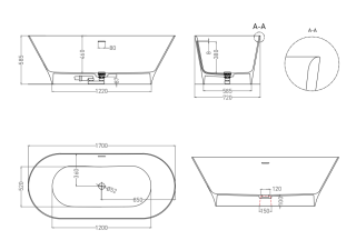 Ванна из искусственного камня Salini Mona S-Sense 102912GRF 170x72см RAL полностью