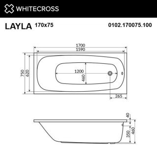 Гидромассажная ванна WHITECROSS Layla 0102.170075.100.RELAX.WH 170x75 см Relax белый