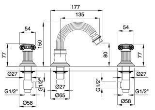 Смеситель для биде на 3 отверстия Cezares OLIMP-BBS2-03/24-M