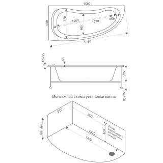 Акриловая ванна Azario Олимп ОЛВ0002 150х90 пристенная