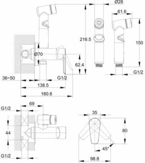 Смеситель Cersanit Vero 64106 с гигиеническим душем