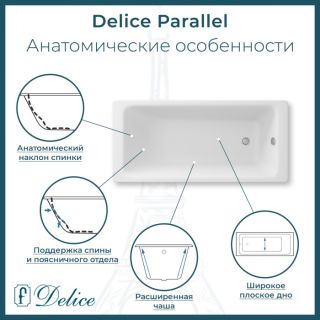 Ванна чугунная Delice Parallel DLR220503R-AS 150x70 с ручками