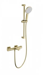 Смеситель для ванны с душевым гарнитуром Wonzon & Woghand WW-C2021-A-BG с термостатом брашированное золото