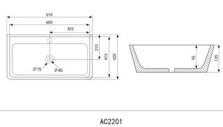 Раковина ABBER Rechteck 61см чёрный матовый AC2201MB