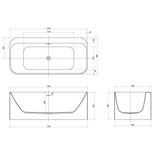 Акриловая ванна RANGALI RAN17080 пристенная 1700х800х580
