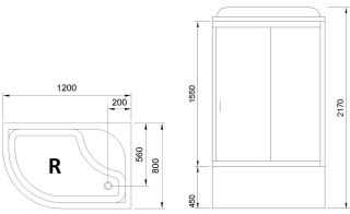 Душевая кабина Royal Bath BK правая стекло матовое 120x80см RB8120BK2-M-R